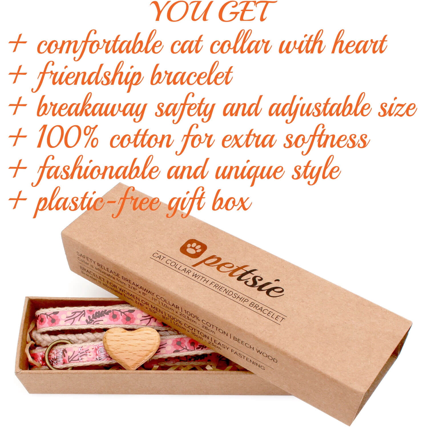 Pettsie Pink Breakaway Cat Collar Heart and Matching Friendship Bracelet in Earth-Friendly Gift Box