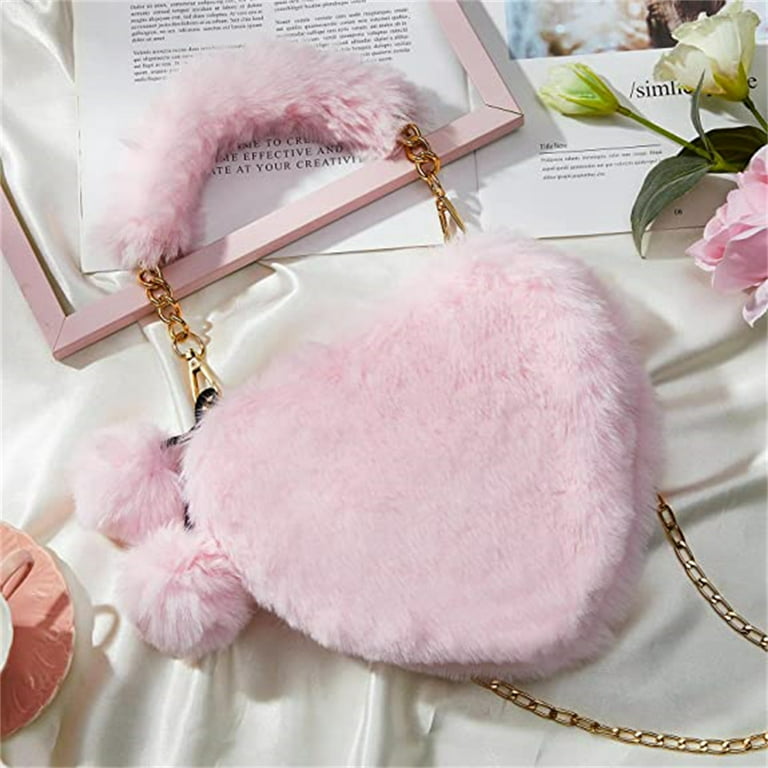 Pink Glitter Heart Shaped Crossbody Chain bag Cute Clutch Purses