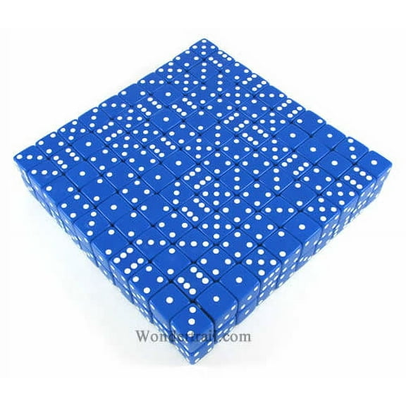 Blue Opaque Dice with White Pips D6 19mm (3/4in) Bulk Pack of 200 Koplow Games