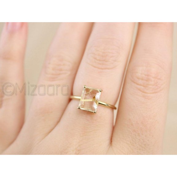 Mizaara, Natural Golden Rutile Quartz 925 Sterling Silver Ring, Handmade Jewelry, Rutilated Ring, Anniversary Gift Jewelry, Statement Ring, Dainty Women Proposal Ring