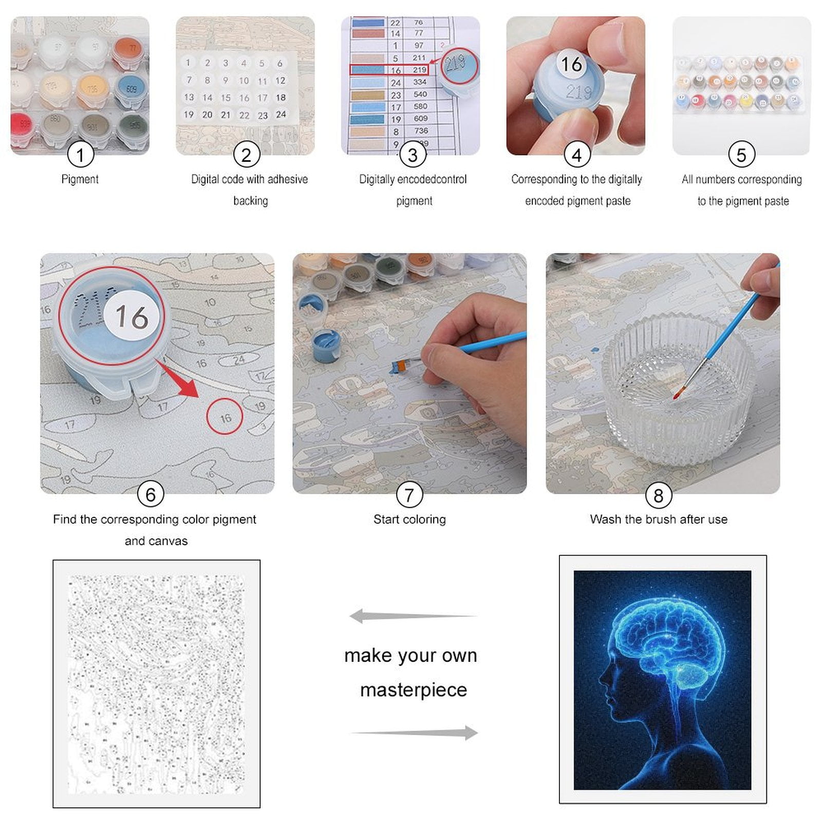 Paint By Numbers Kit for Adults Beginner - Human Brain Anatomy Illustration DIY Canvas Painting Kits for Adults, Frameless Paint By Number for Adults for Home Wall Decor 16x20 Inch