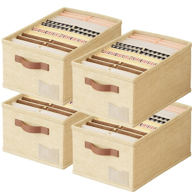 Paquete de 4 Organizador de closet ropa, organizadores para cajones de ropa, equipada con ranuras para tarjetas de PVC, plegable, con compartimentos y asas, ideal para camisas, vaqueros
