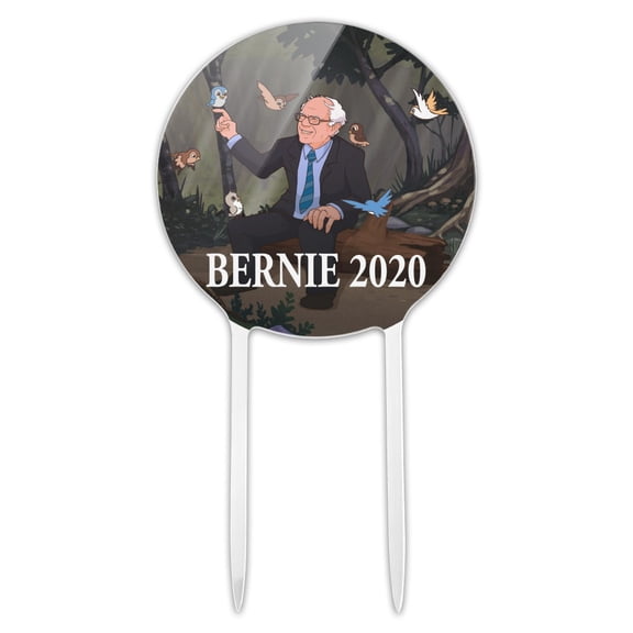 Acrylic Bernie Sanders 2020 with Birds In A Forest Retro Cartoon Cake Topper Party Decoration for Wedding Anniversary Birthday Graduation