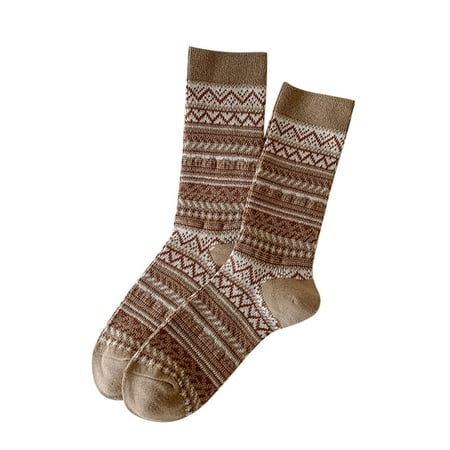 

Yinguo Women Autumn And Winter Coffee Color Plaid Leopard Stripe Warm Socks