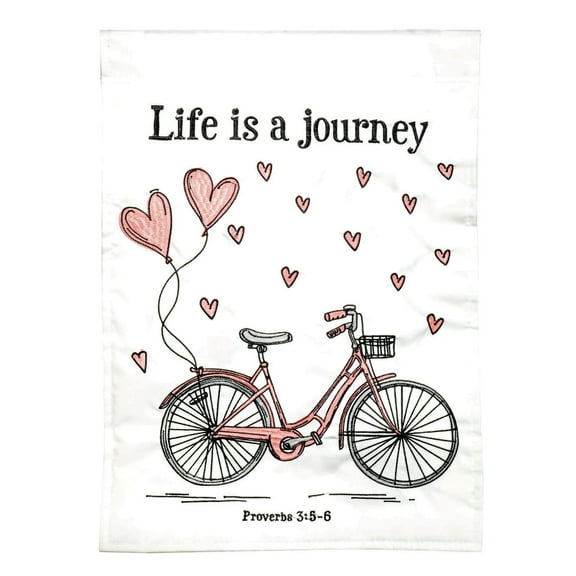 Life Is A Journey White 18 x 13 Double Applique Polyester Outdoor Garden Flag