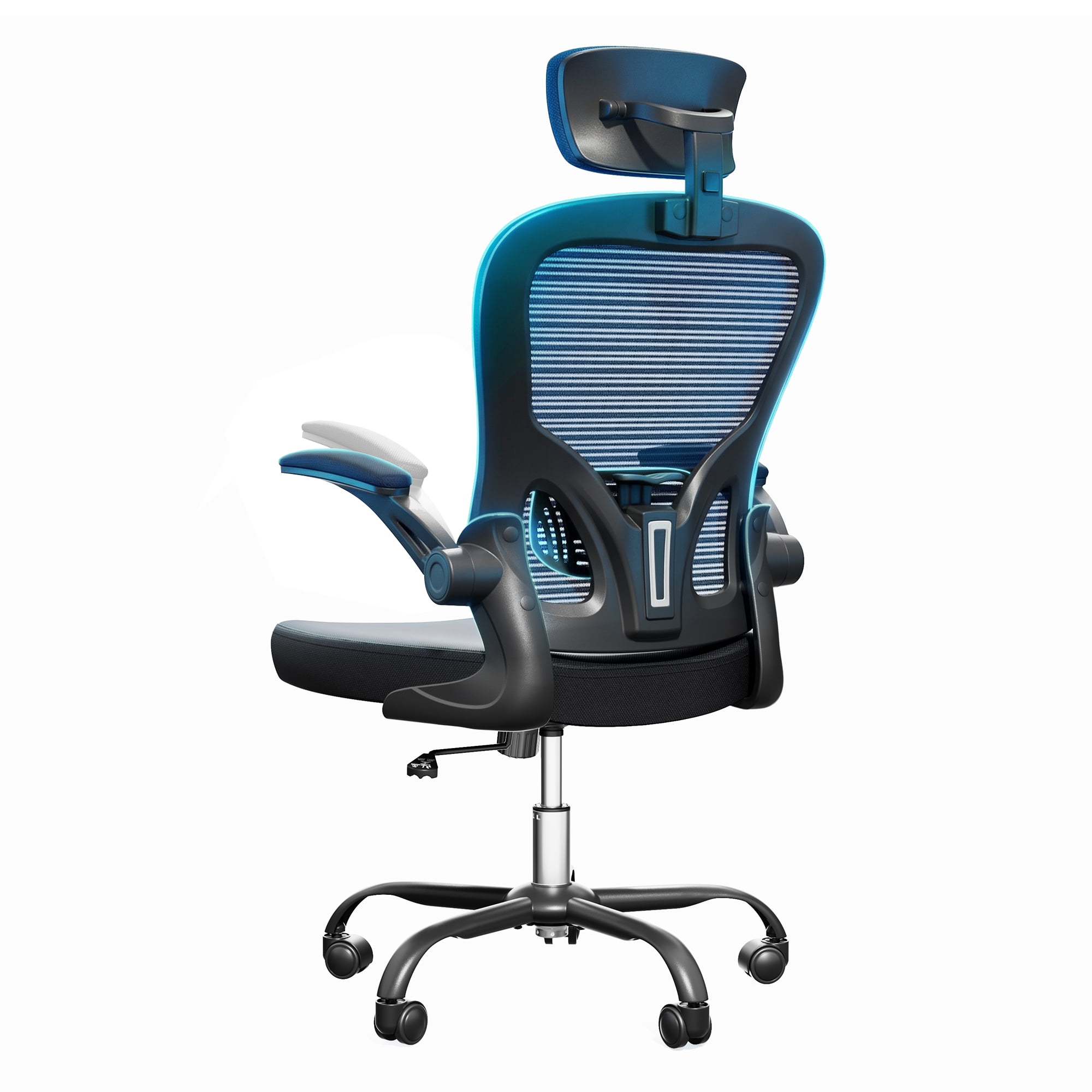 SUNCROWN Ergonomic Mesh Office Chair with Adjustable Headrest, High-Back Breathable Desk Chair with Flip-Up Arms, Lumbar Support, Comfortable Fabric Seat for Home Office, Black