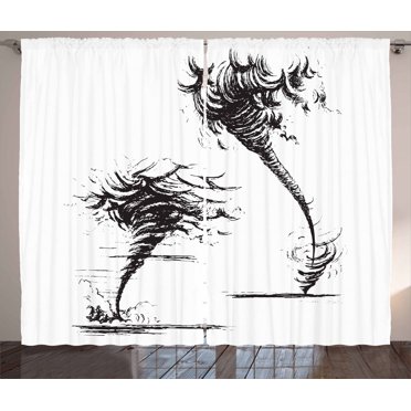 Ambesonne Tornado Curtains 2 Panel Set, Hurricane in Sketch Style, 108" x 63", Black and White