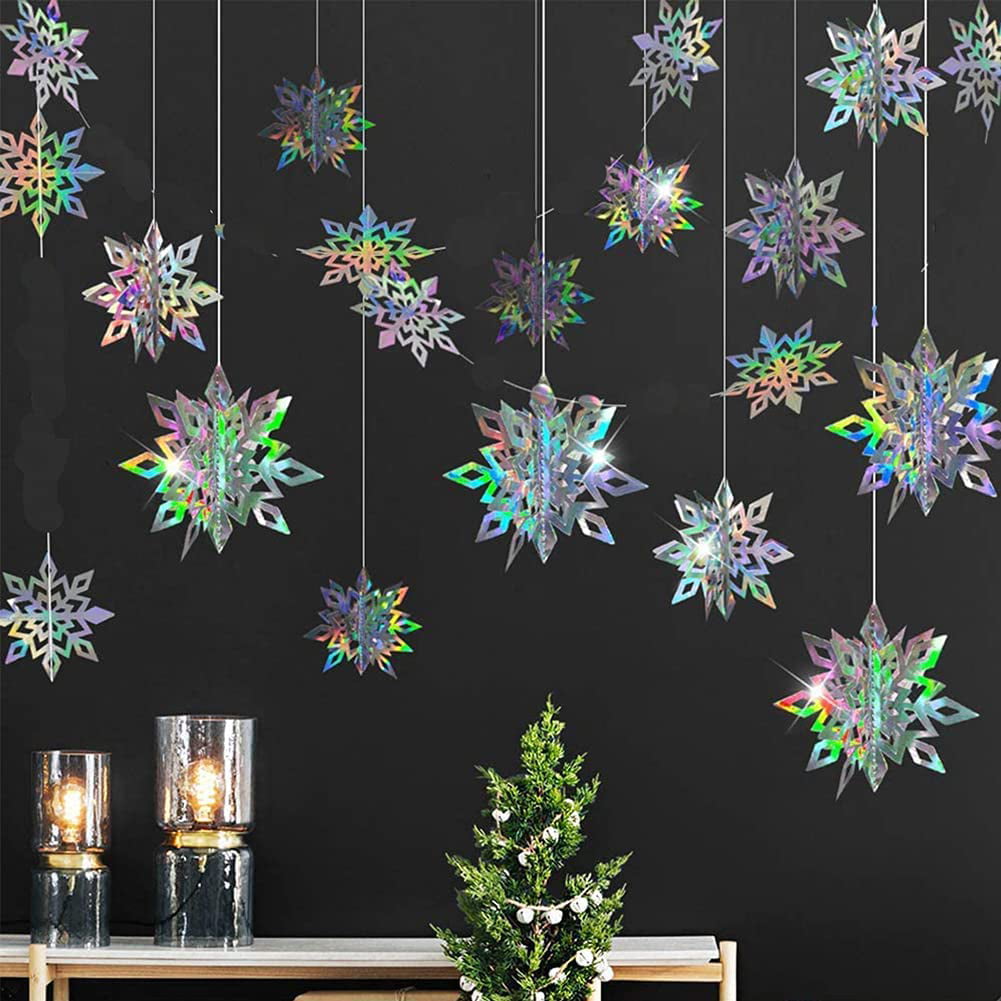 6pcs Glitter Christmas 3D Hollow Snowflake Ornaments Xmas Tree Hanging Decor 