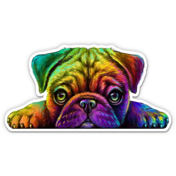 Colorful Pug Puppy Cute - 3" Vinyl Sticker - For Car Laptop Water Bottle Phone - Waterproof Decal
