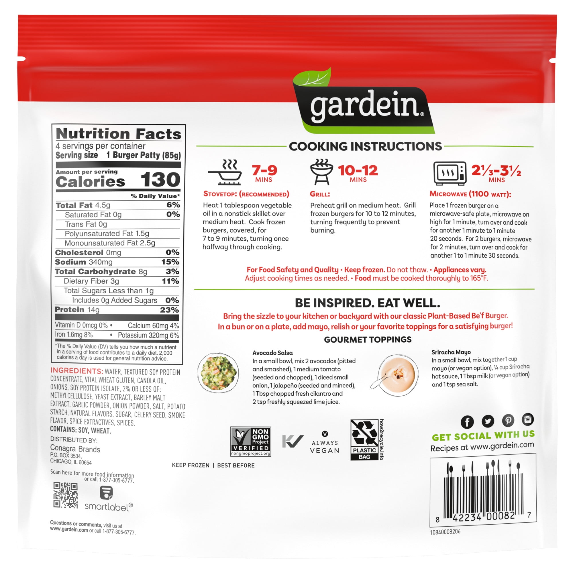 Gardein Plant-Based Be'f Burger, Vegan, Frozen Meat Alternative, 12 oz.