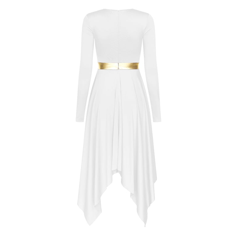 iiniim Women's Metallic Color Block Long Sleeve Irregular Hem Dress  Dancewear White XL - Walmart.com