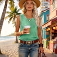 thumbnail image 5 of Staron Summer Tops for Women Plaid Sleeveless Shirt Round Neck Casual Beach Vacation Party Tank Top, Green XXL, 5 of 7