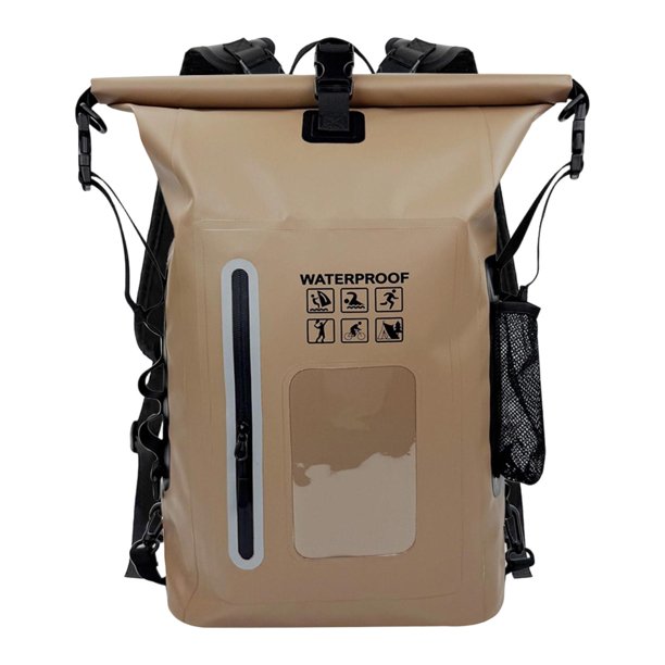 Bolsa impermeable seca para kayak, bolsa de flotación de 25 litros, bolsa ligera de gran capacidad. Café