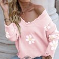 thumbnail image 5 of Lilgiuy Women's Autumn And Winter Long Sleeves Casual Knitted Sweater Printed V-neck,Pink,10 2022 Fall Winter, 5 of 5