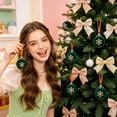 thumbnail image 3 of Christmas Party Decorations, Gold Decorations for Party, Christmas Tree Ornaments, Christmas Decor, 16Pc Flocked Dark Green Glitter Gold Christmas Hanging Bauble Collection,, 3 of 5