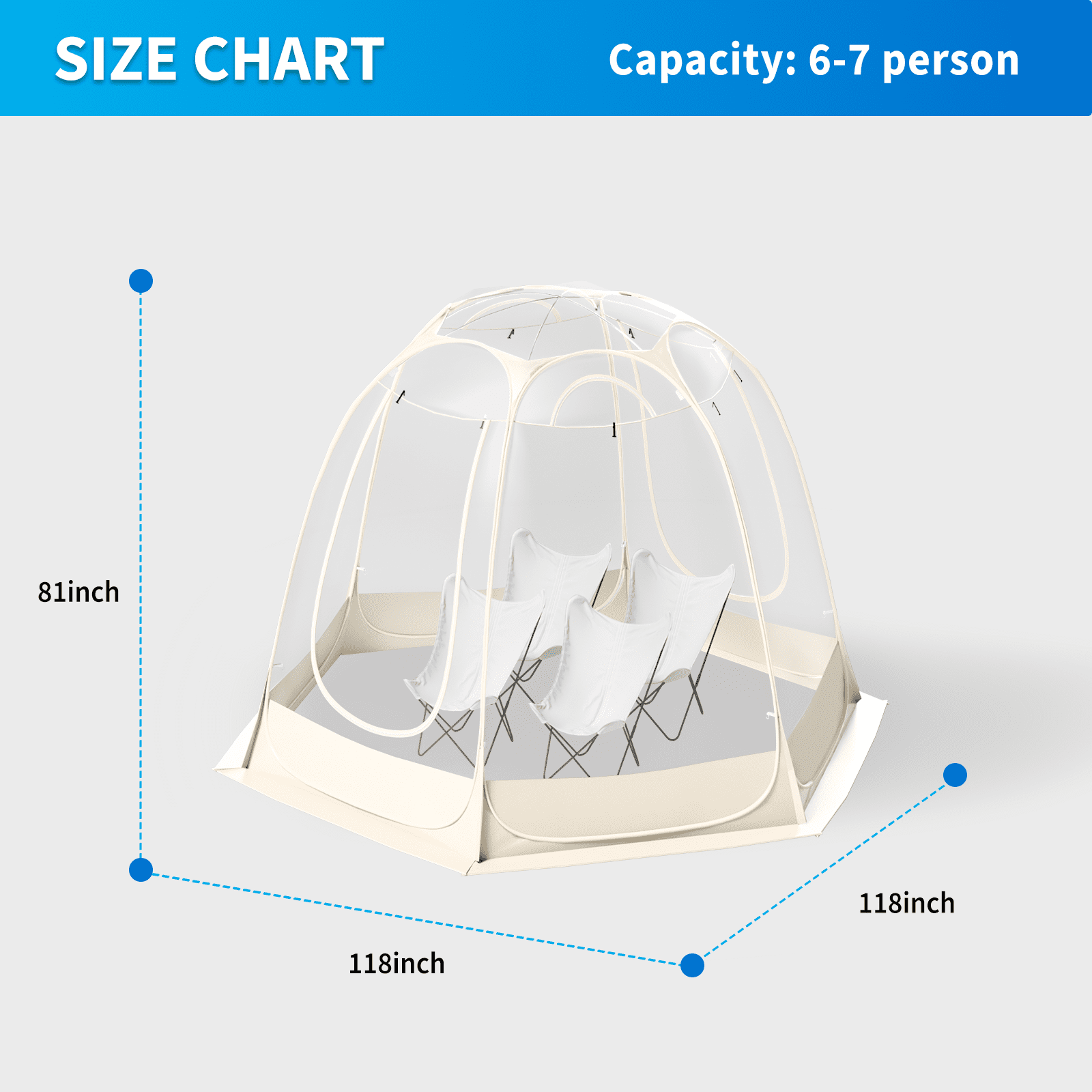 TABU Pop Up Bubble Tent, Sports Tent for 6-7 People, Portable Weatherproof Clear Tent, 10 x 10 ft