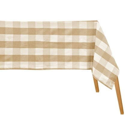

All Cotton and Linen Rectangle Tablecloth Linen - Gingham Tablecloth - Buffalo Plaid Tablecloth Farmhouse Tablecloth - Cotton Tablecloth 63 x 126 (Beige and Cream)
