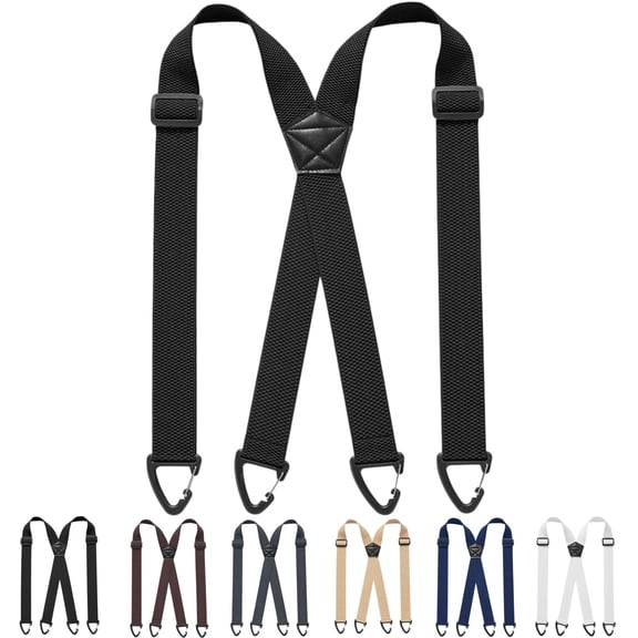 Men's X-Back Suspenders with Heavy-Duty Hook Clips, Wide Elastic Straps, Mens Suspenders with Hooks for Belt Loop, Work Suspenders