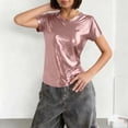 thumbnail image 2 of Miluxas Women's Short Sleeve T Shirts Metallic Shiny Top Casual Round Neck Party Disco Club Tees Pink M(M), 2 of 6