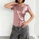 thumbnail image 2 of Tops de Cuello Redondo para las Mujeres de Moda Primavera Verano Manga Corta Base Blusa, Poliéster Suave Fresco Uso Diario, 2 of 6