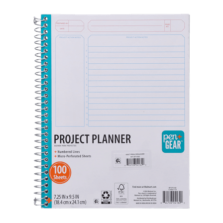 Pen+Gear Project Planner with Numbered Lines, White, 9.5" x 7.25", 100 Sheets