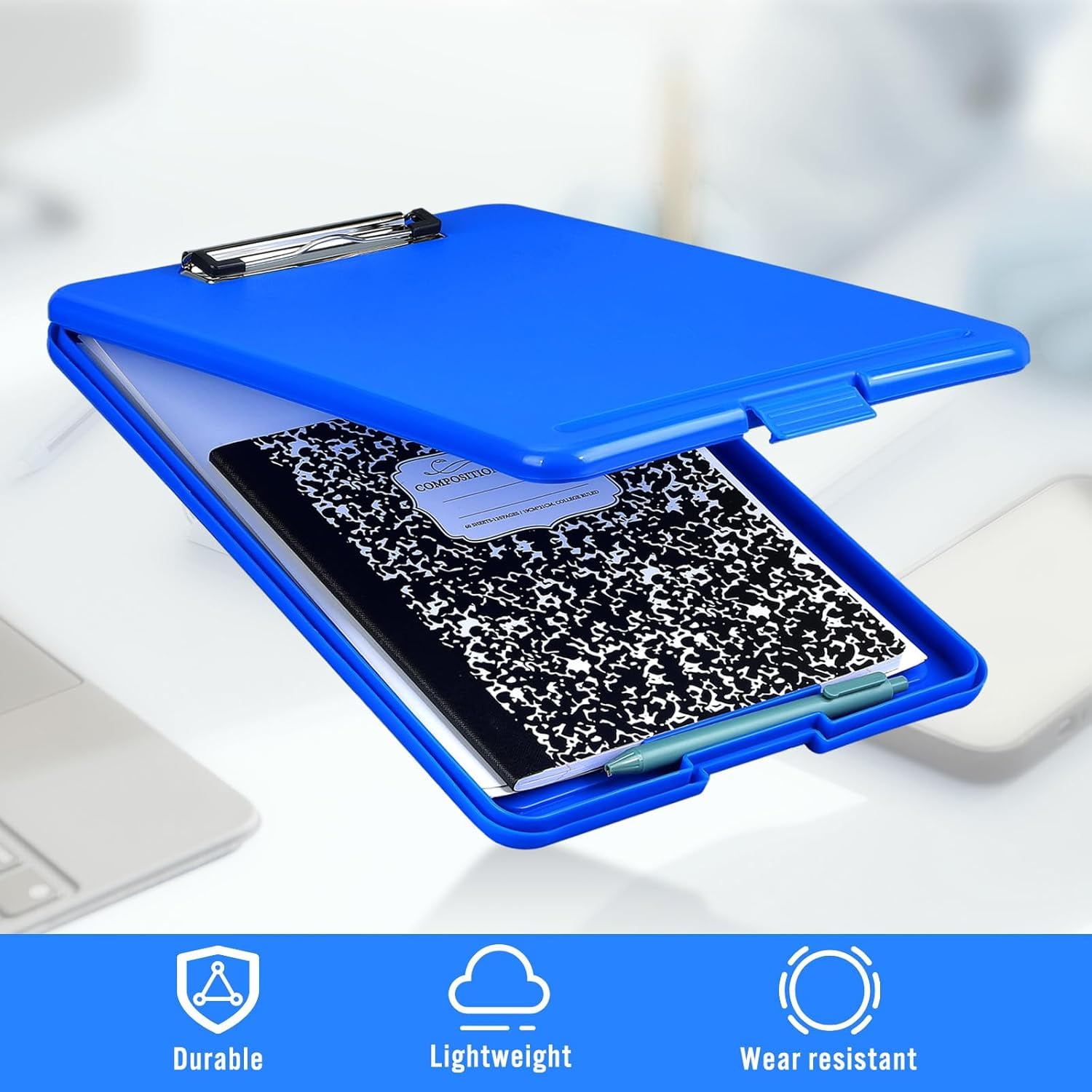Plastic Clipboard with Storage Heavy Duty Portable Writing Boards for 150 Sheet A4 Paper with Pen Holder Large Capacity Clipboards for Nurse Teacher Student Classroom Office