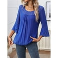 thumbnail image 5 of Women'S Ruffle 3/4 Sleeve Elegant Dressy Blouses Crew Neck Double Layers Mesh Tunic Tops Blue S, 5 of 8