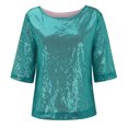 thumbnail image 4 of TYGHBN Women's Casual Solid Color Sequin Round Neck Short Sleeve T Shirt Top Long Women T Shirt Women Summer Top Clothes Hide Tummy Cute Workout T Shirts Jr Fall Fashion Big Shirt Athletic Shirts, 4 of 6