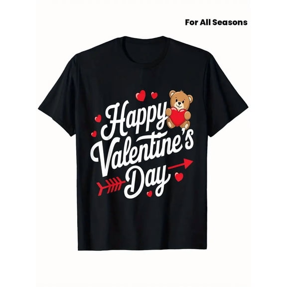 Happy Valentines Day Shirts Women Teddy Bear Cute Valentine T-Shirt, Suitable for All Men And Women Outdoor Short-Sleeved T-Shirts in All Seasons, Ready to Wear 100% Cotton, S-XXXL