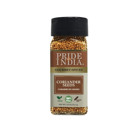 Pride of India – Coriander Seed Whole – Fresh & Gourmet Indian Whole Spice – Good for Curries/Meat/Chicken – Easy to Use – 1.4 oz. Small Dual Sifter Bottle
