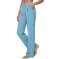 thumbnail image 6 of Women's Soft Fabric Yoga Pants with Pockets, Elastic Waist High Stretch Casual Fit, Solid Color Pants for Women, Workout Lounge Sports, Athletic Trousers | VerBelle,Light Blue 2XL, 6 of 7