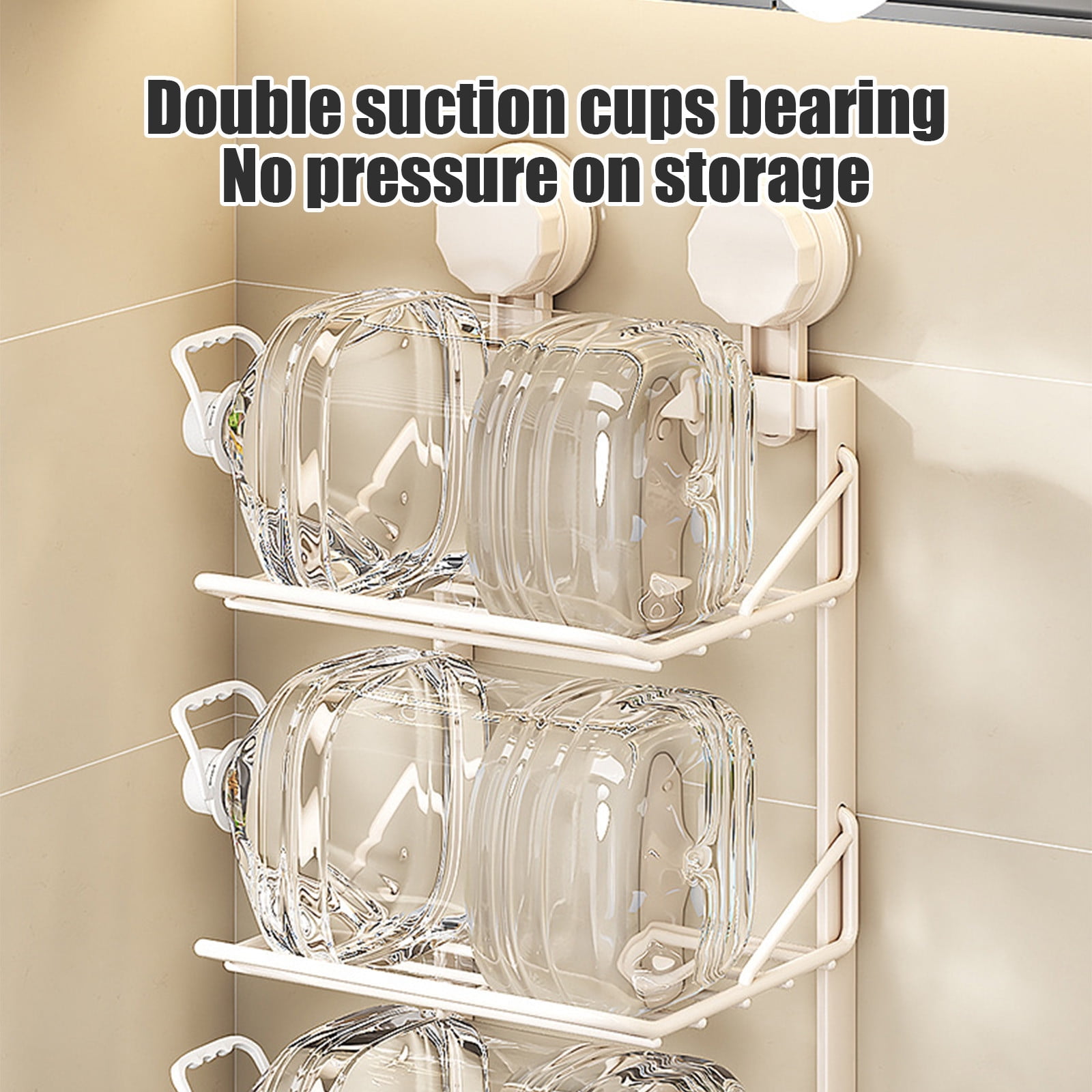 Multi-Layer Kitchen Suction Cup Storage Rack, Wall Mounted Stainless Steel Shelves for Vegetable Utensils, No Holes Required, Home Storage Organizer for Kitchen and Bathroom