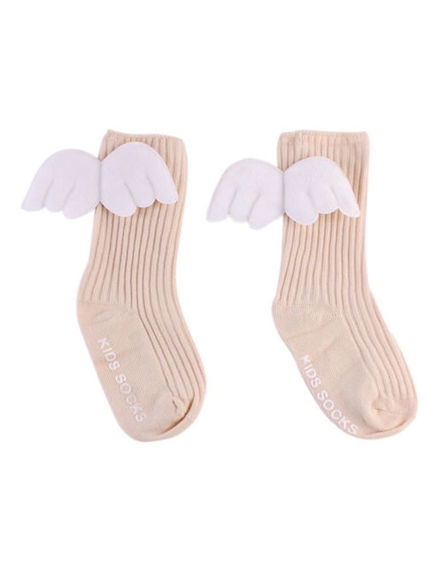Toddler Cotton Kids Baby Knitted Soft Angel Wings Socks Leg Warmer Knee High 
