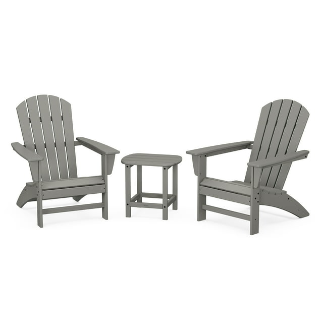 POLYWOOD Nautical 3-Piece Adirondack Set with South Beach 18" Side Table in Slate Grey