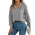 thumbnail image 3 of Women Casual Hollowed Out V-Neck Pullover Sweater Knit Long Sleeve Shirts Top Sweaters Grey XL, 3 of 9