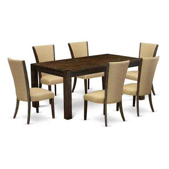 East West Furniture Lismore 7-piece Wood Dining Set in Jacobean Brown