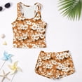 thumbnail image 5 of COEQINE Tankini Swimwear for Girls Ages 6-7 Swimsuit 2 Piece with Soft Pads Hawaiian Bathing Suits for Kids Crewneck Tank Top and Swim Shorts Polyester Spandex, Orange White Hibiscus, 5 of 8