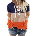 thumbnail image 1 of Mujeres Otoño Invierno Color bloque estampado vendaje cruzado cuello en V cultivo entrenamiento raya costura manga larga Sexy sudadera con capucha blusa pulóver Fridja  fhghd555, 1 of 5