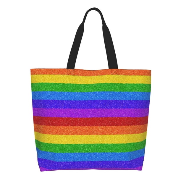 Easygdp Colorful Glitter Rainbow Bolsas Tote para Mujer, Bolsos de Hombro para Viaje, Bolsos de Mano de Gran Capacidad para Compras y Trabajo