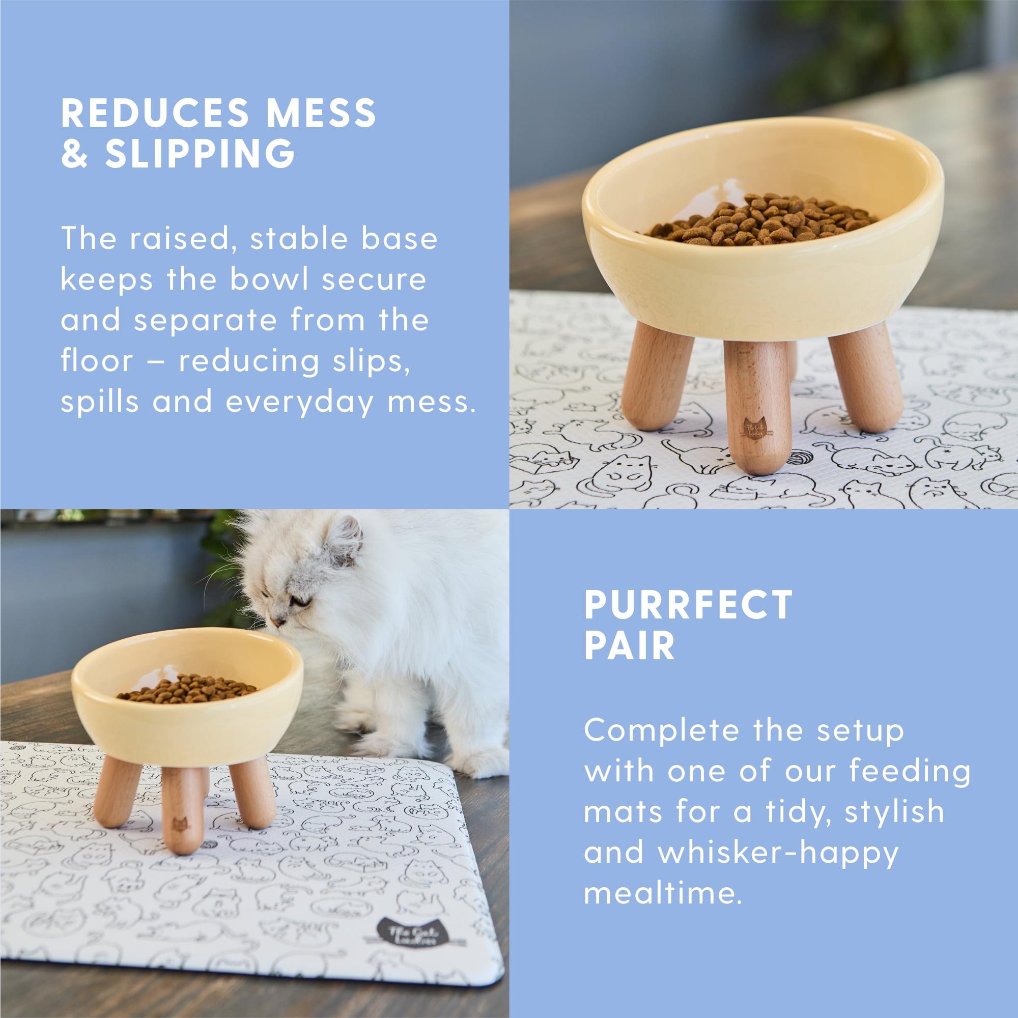 The Cat Ladies Tilted Ceramic Cat Bowl - Elevated Food Bowls Ceramic Pet Bowl - Raised Ceramics Bowls - Elevated & Tilted Design for Comfortable Eating - Yellow-
