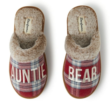 

Dearfoams Women s Auntie Bear Red Plaid Slippers