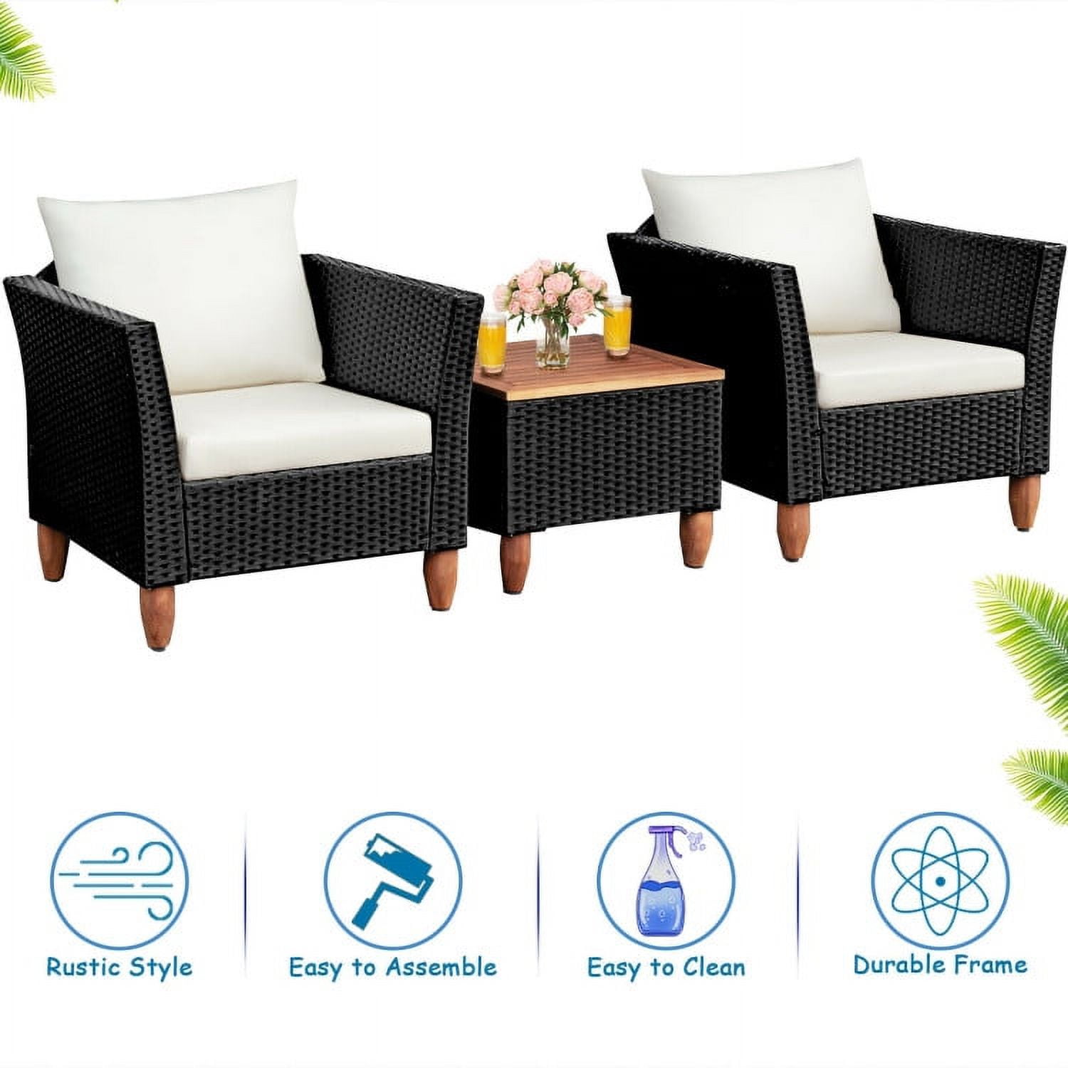 Aimee Lii 3 Pieces Outdoor Patio Rattan Furniture Set with Coffee Table, Modern Patio Furniture, White