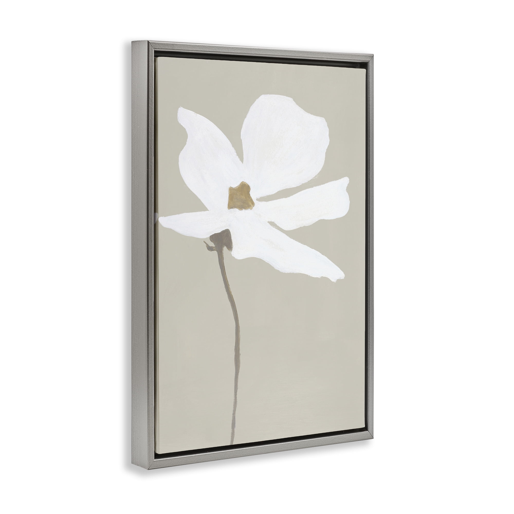 Stupell Industries White Flower Sprout Botanical & Floral Painting Gray Floater Framed Art Print Wall Art, 21 x 31