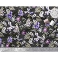 thumbnail image 2 of Soimoi Purple Polyester Crepe Fabric Bird,Leaves & Orchids Flower Decor Fabric Printed BTY 42 Inch Wide, 2 of 3
