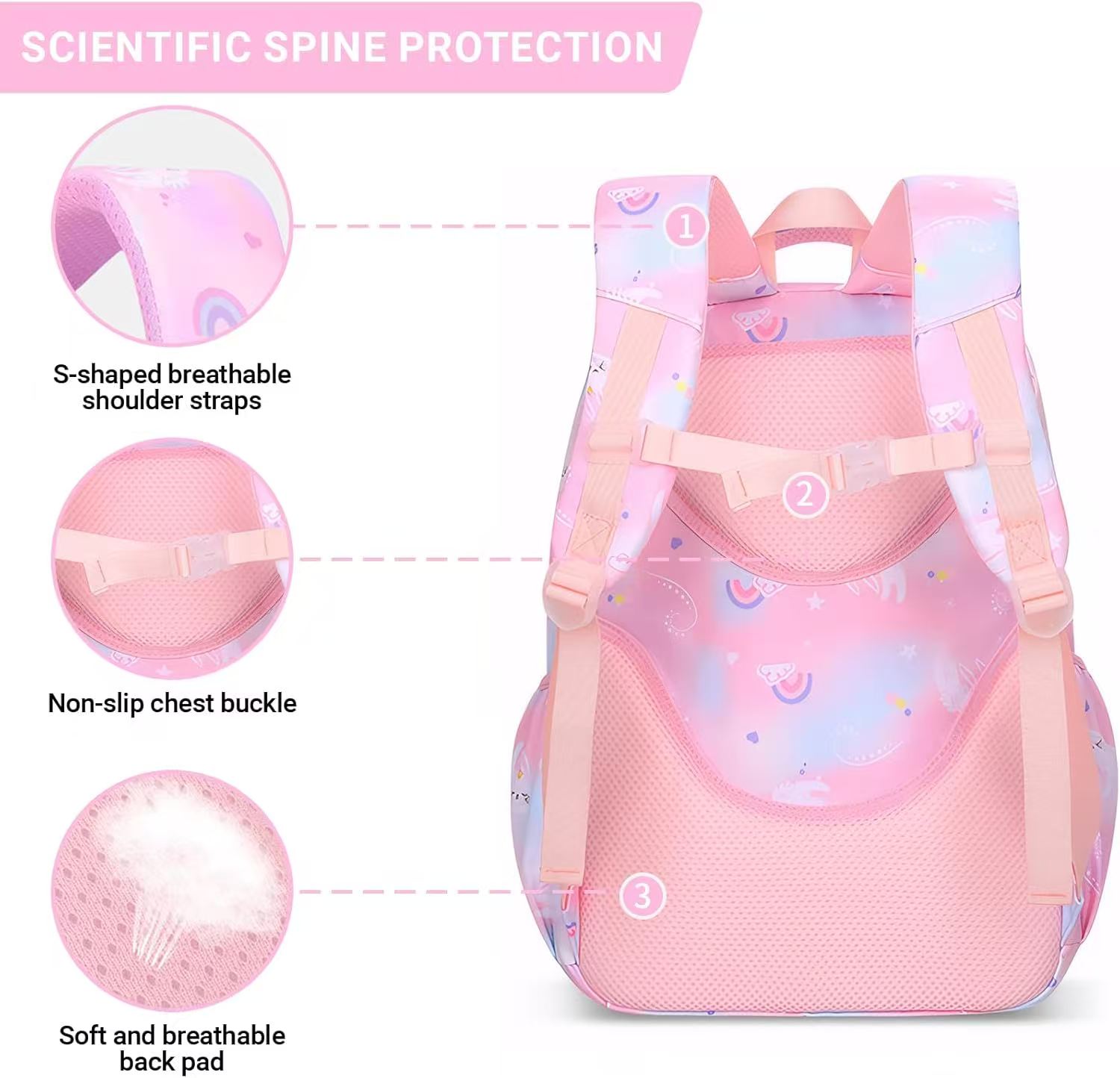 Mochila escolar KIVDIT para niñas, morral infantil resistente, bolso escolar espacioso con múltiples bolsillos para niñas, rosa 4