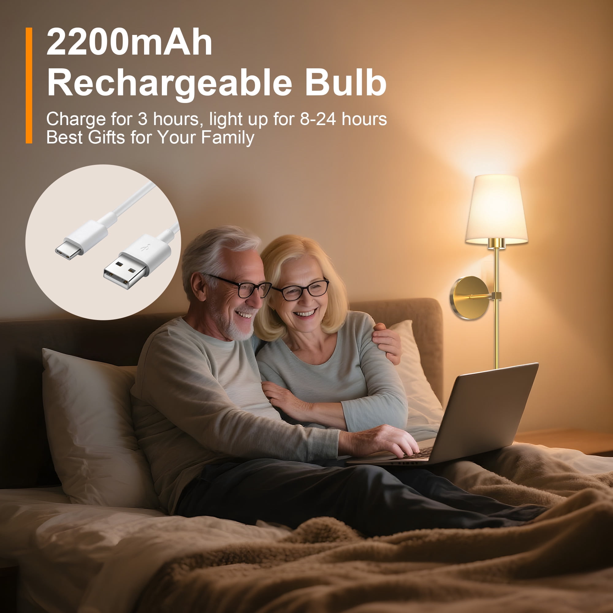 DAYBETTER Battery Operated Wall Sconces Set of 2, Wireless Rechargeable Hallway Light with Remote, 3 Color Temps Dimmable Lamp for Living Room