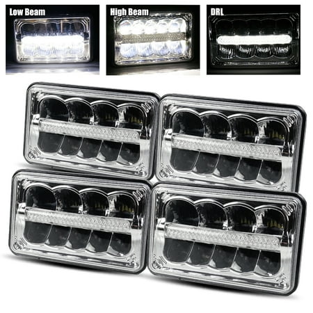 1 Piece Crystal Headlights ModifyStreet 4 Pieces 4x6 H4651/H4652/H4656/H4666 Hi-Power 50W LED Crystal Headlights Chrome ()