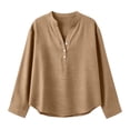 thumbnail image 4 of Linen Shirts for Women Long Sleeve V Neck Pullover Tops Button Down T Shirt Casual Fall Blouses, 4 of 6