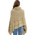 thumbnail image 6 of Women's Elegant Knitted Shawl Poncho with Fringed High-Neck Striped Sweater Pullover Cape, 6 of 6