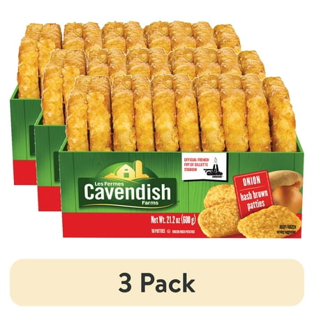 (3 pack) Cavendish Farms Hash Brown Potato Patties Onion Flavor, 21.2oz Cardboard Tray (Frozen)